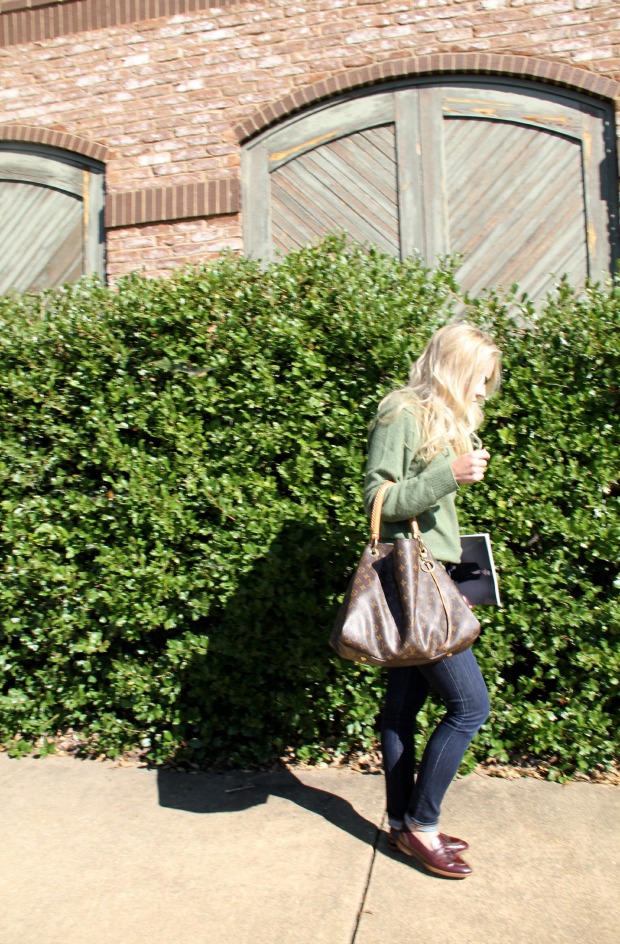 Green Sweater with Louis Vuitton Bag on CaliCrest.com